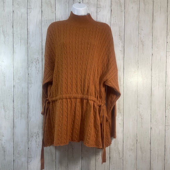 Kerisma Cable Knit Mock Neck Cinch Tie and Bow Waist Sweater M/L - Picture 1 of 10